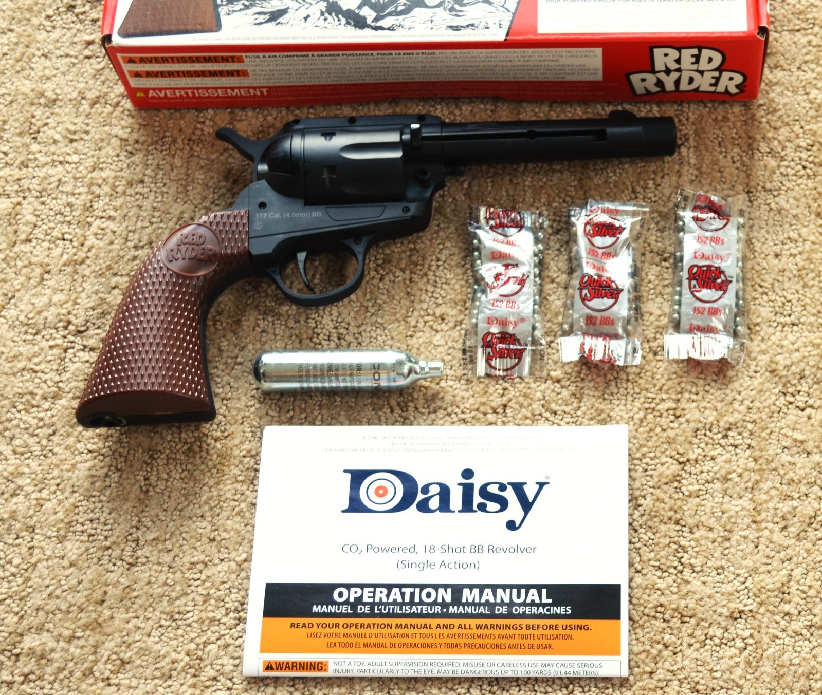 Daisy Red Ryder C02 Pistol -NIB. 3 BB Packs & CO2 Cartridge Included. Authentic.
