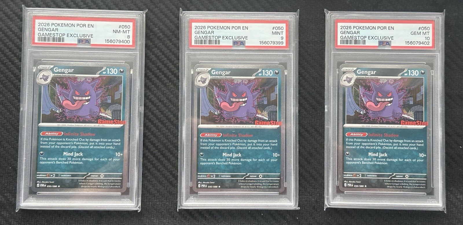 GENGAR GAMESTOP PSA 10 LOT OF 3 #050 PROMO CARD POKEMON GEM MINT SLAB RARE SWIRL