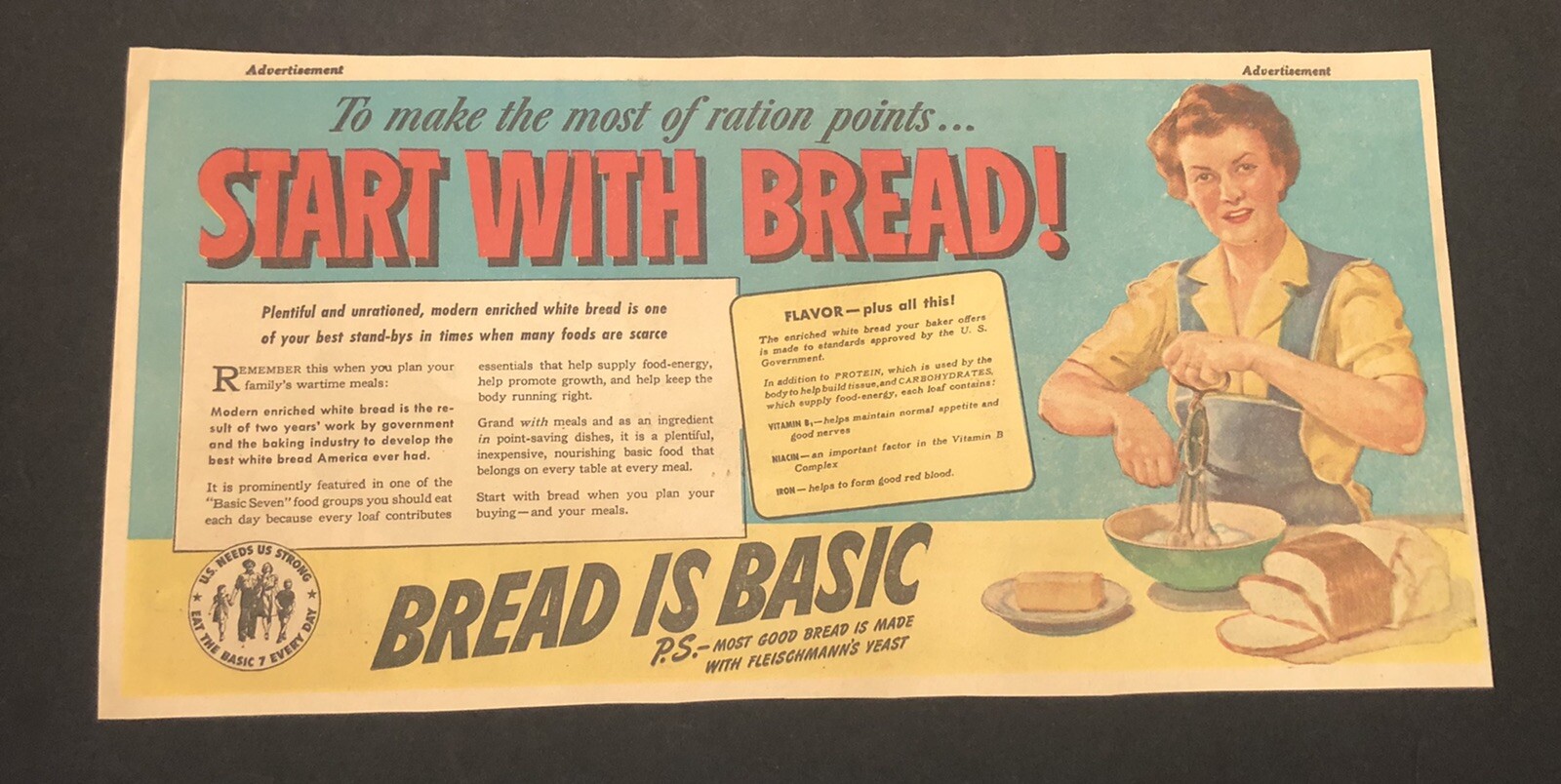 1940’s Wartime Bread Is Basic Newspaper Print Ad 2D21