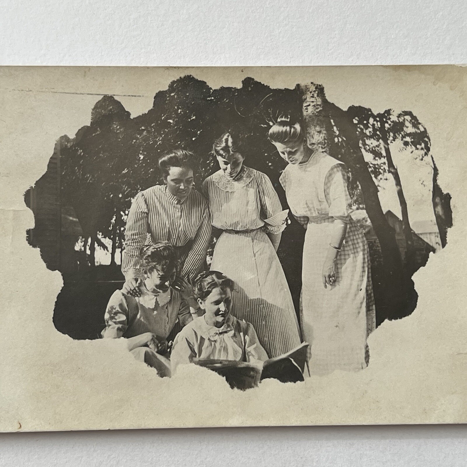 Antique RPPC Real Postcard Group Photograph Beautiful Women Reading Masking