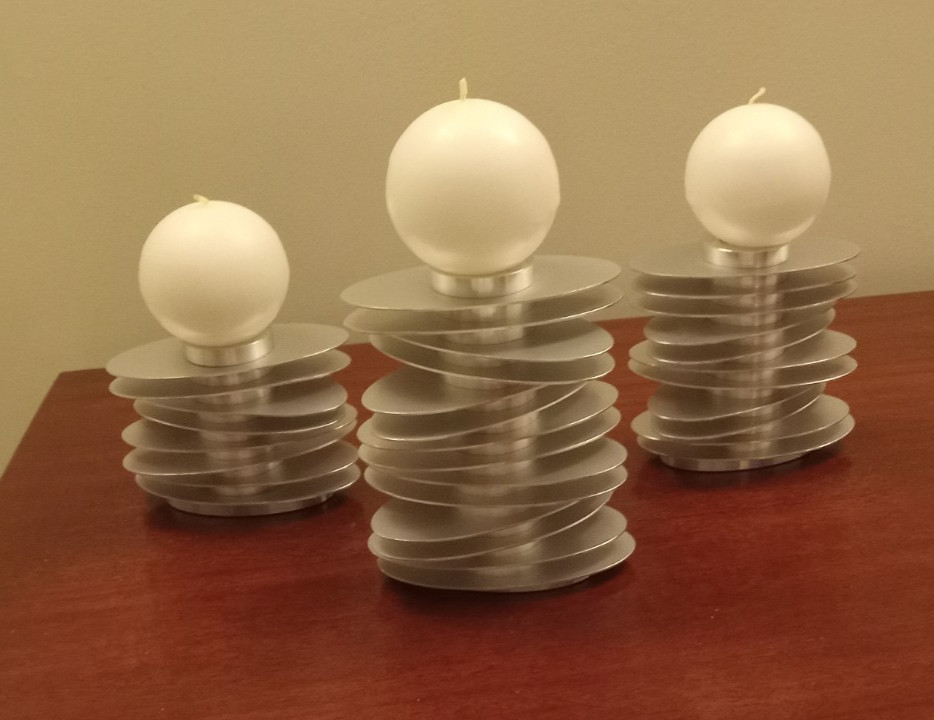 Signed - Rare - 3 Brushed Steel Candle Holders  - Artist Avedis Baghsarian