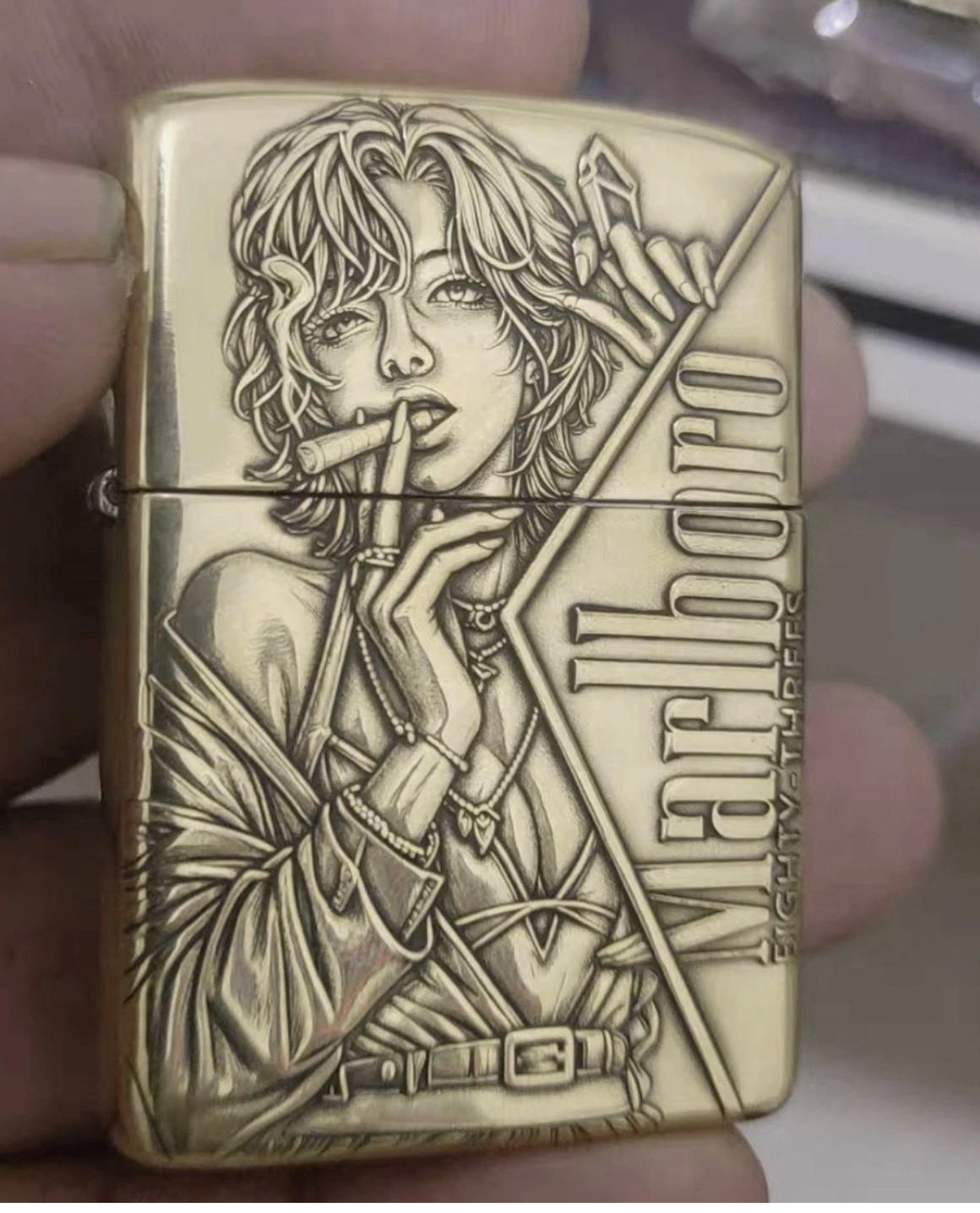 Zippo Marlboro Lady Lighter Brass Gold Tone Engraved Collectible w/ Box