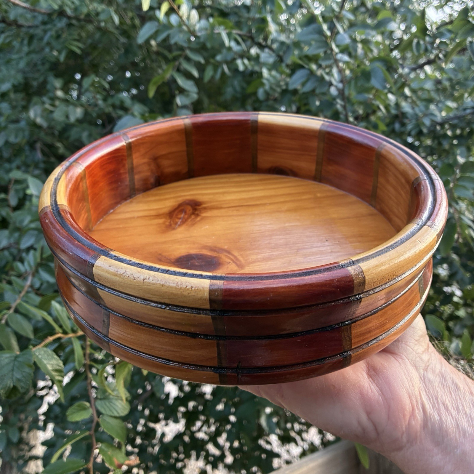 Vintage Segmented Wood Bowl Hand Turned Mid Century Style By J. Hunt