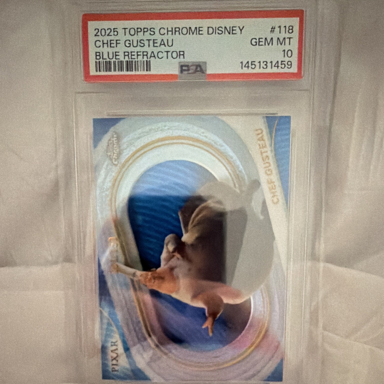 Topps 2025 Topps Chrome Disney Chef Gusteau #118 Blue Refractor /150 PSA 10