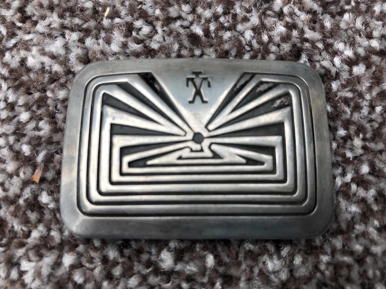 Tohono O\'Ohdam Pima Man-In-The-Maze Design Sterling Silver Belt Buckle