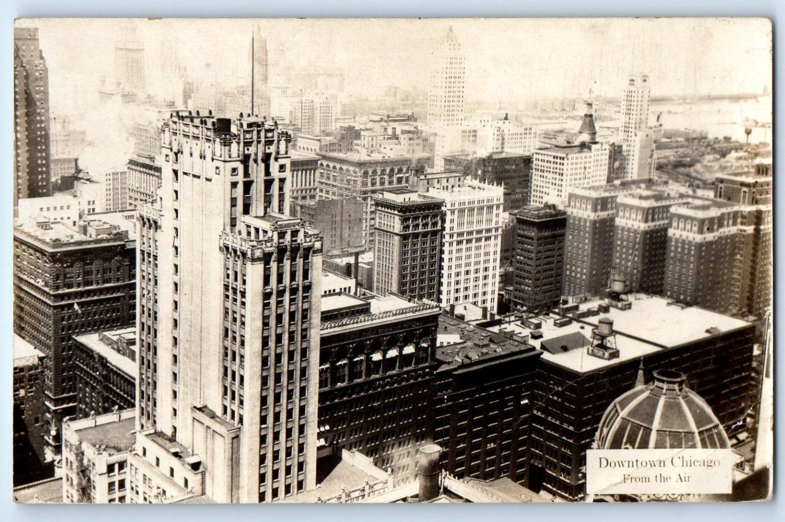 c1930\'s Downtown Chicago From The Air Buildings Scene RPPC Photo Postcard