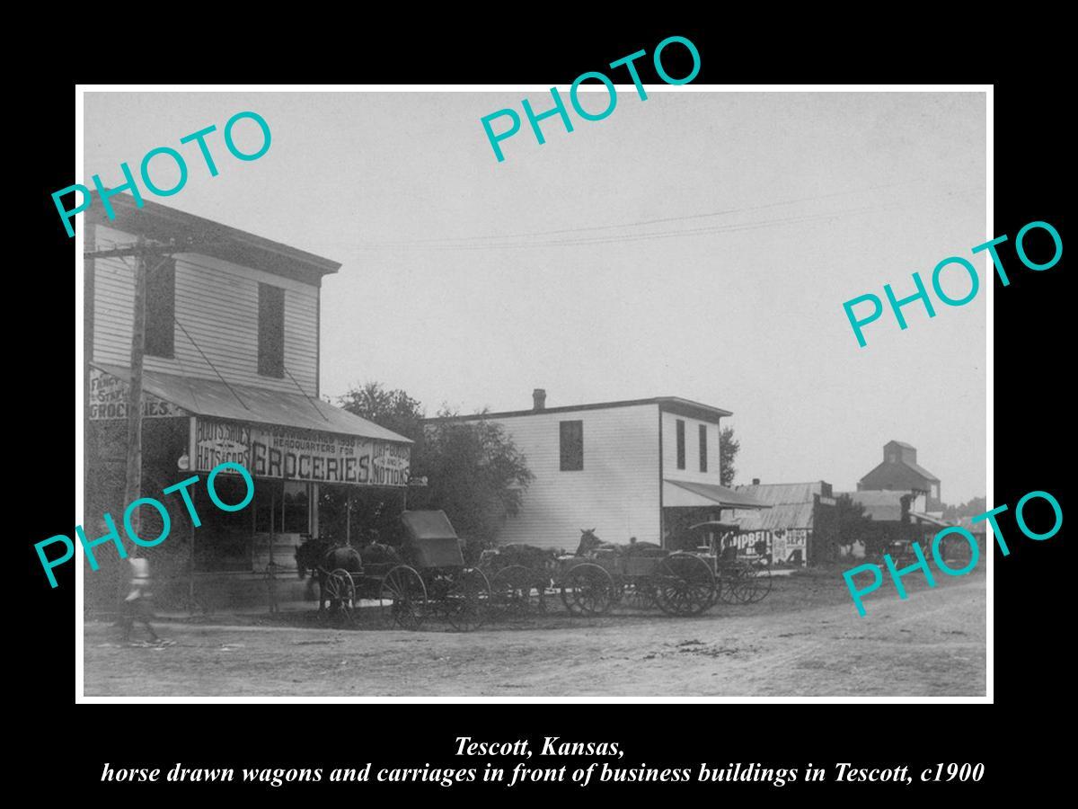 OLD LARGE HISTORIC PHOTO OF TESCOTT KANSAS VIEW OF THE STORE & MAIN St c1900