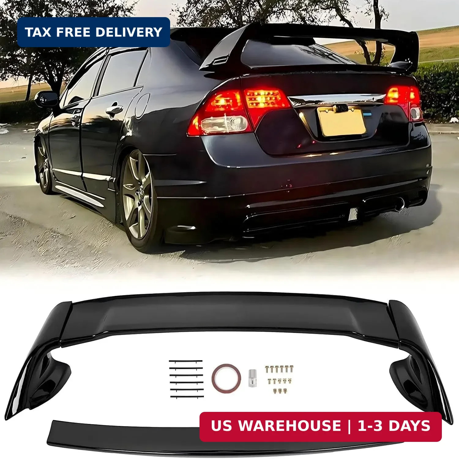 Rear Trunk Spoiler Wing Compatible with 2006-2011 Honda Civic 4 Door Sedan ABS T