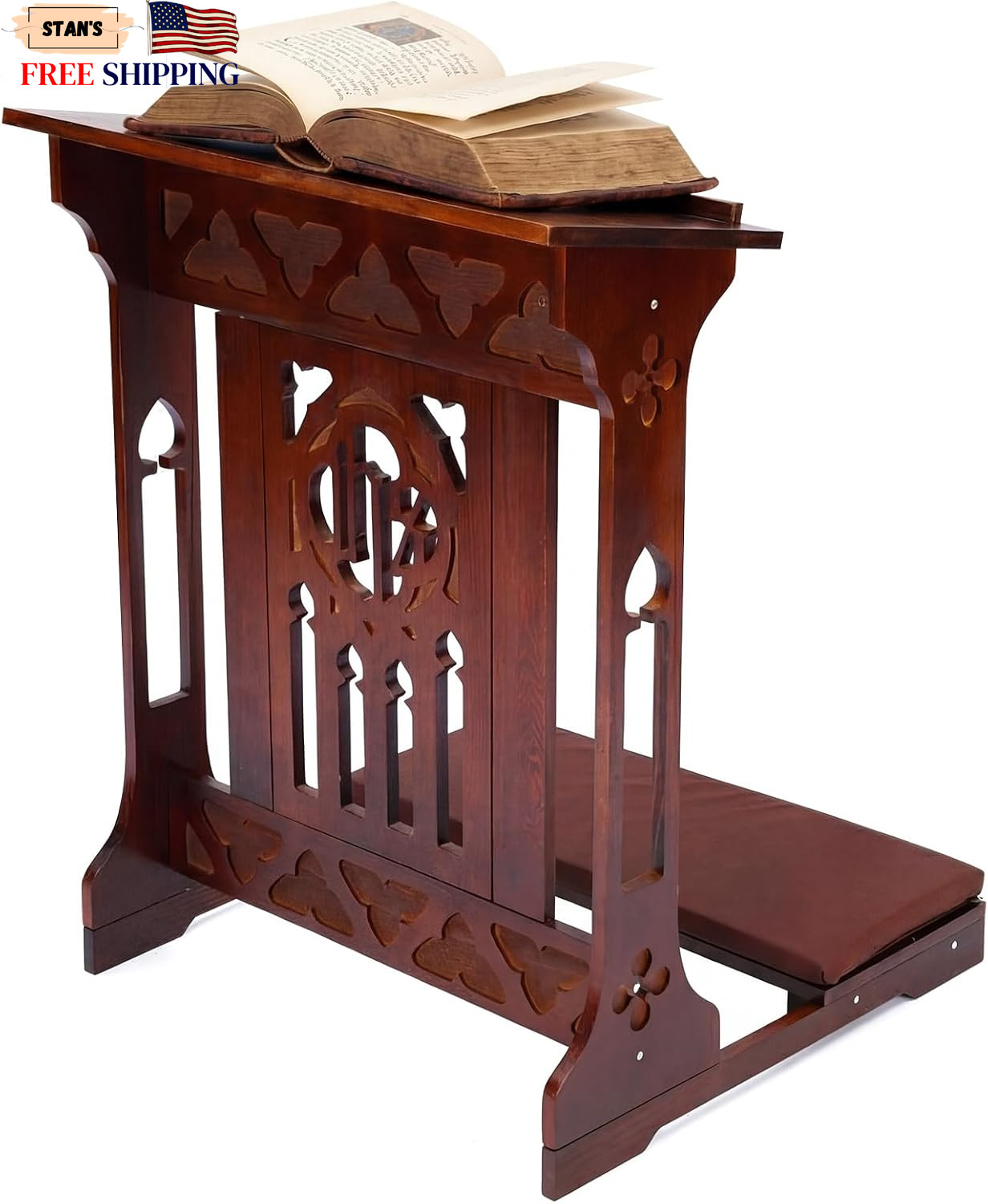 Florentine Prayer Bench Kneeler Church Prayer Bench Stool with Shelf and Cush...