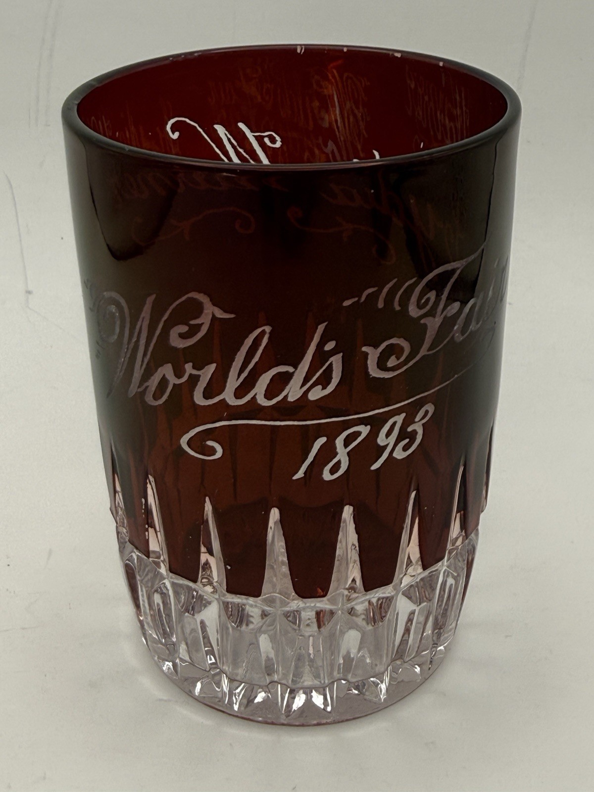 VINTAGE WORLD\'S FAIR 1893 ETCHED CRANBERRY GLASS SOUVENIR 4\
