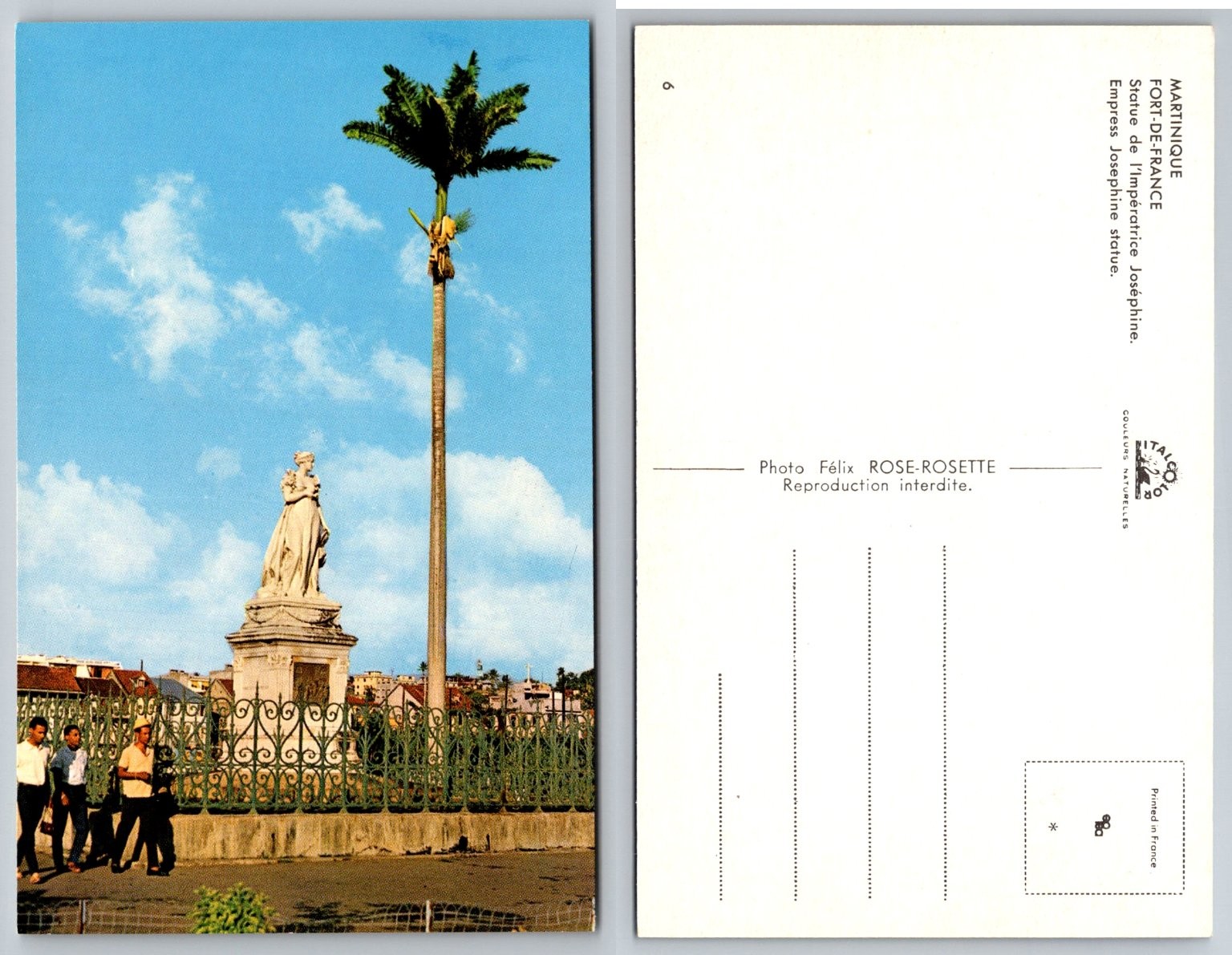 Martinique Fort-de-France Empress Josephine Statue Tall Palm Tree Postcard