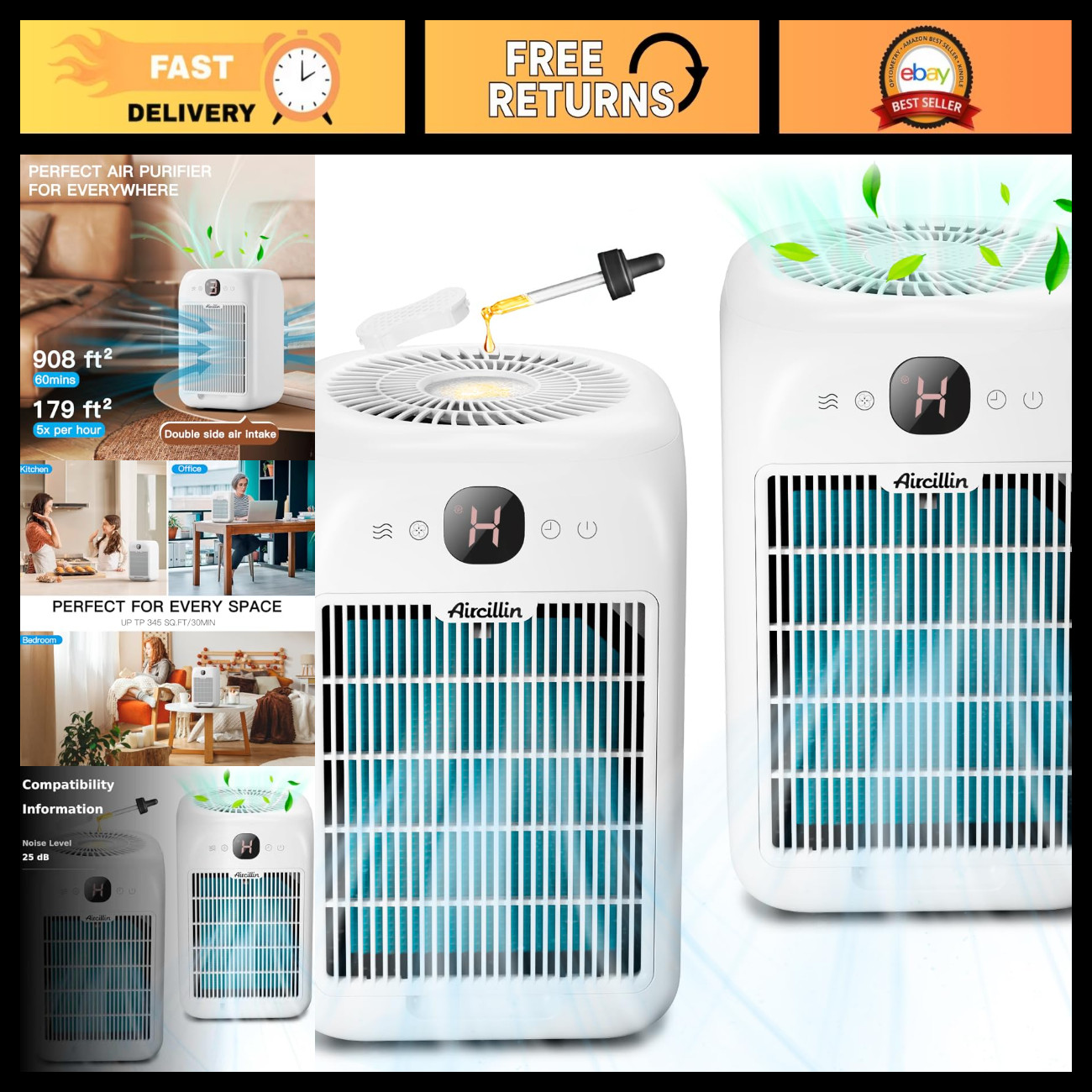 Aircillin Air Purifiers for Home Large Room, Up to 908 Sq Ft Each, HEPA Air Puri