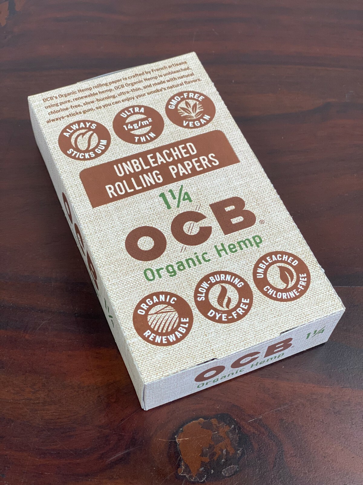 OCB Organic Cigarette Rolling Paper 1 1/4 - 24 Booklets - Factory Box 