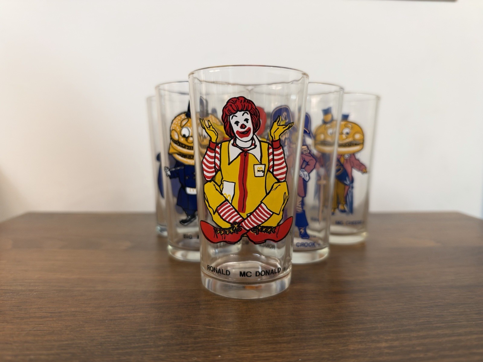 Vtg Set of 6 1977 McDonalds Collector Glass Ronald McDonald Grimace Complete