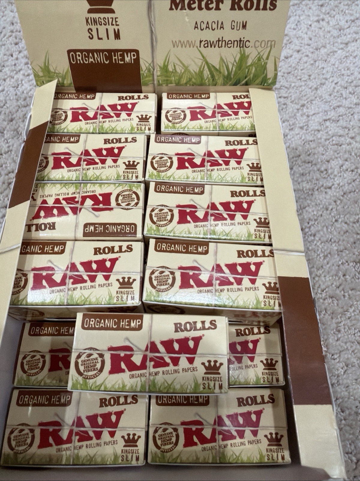 12 Boxes Raw Classic King Size Natural Unrefined 5 Meter Rolls Rolling Papers