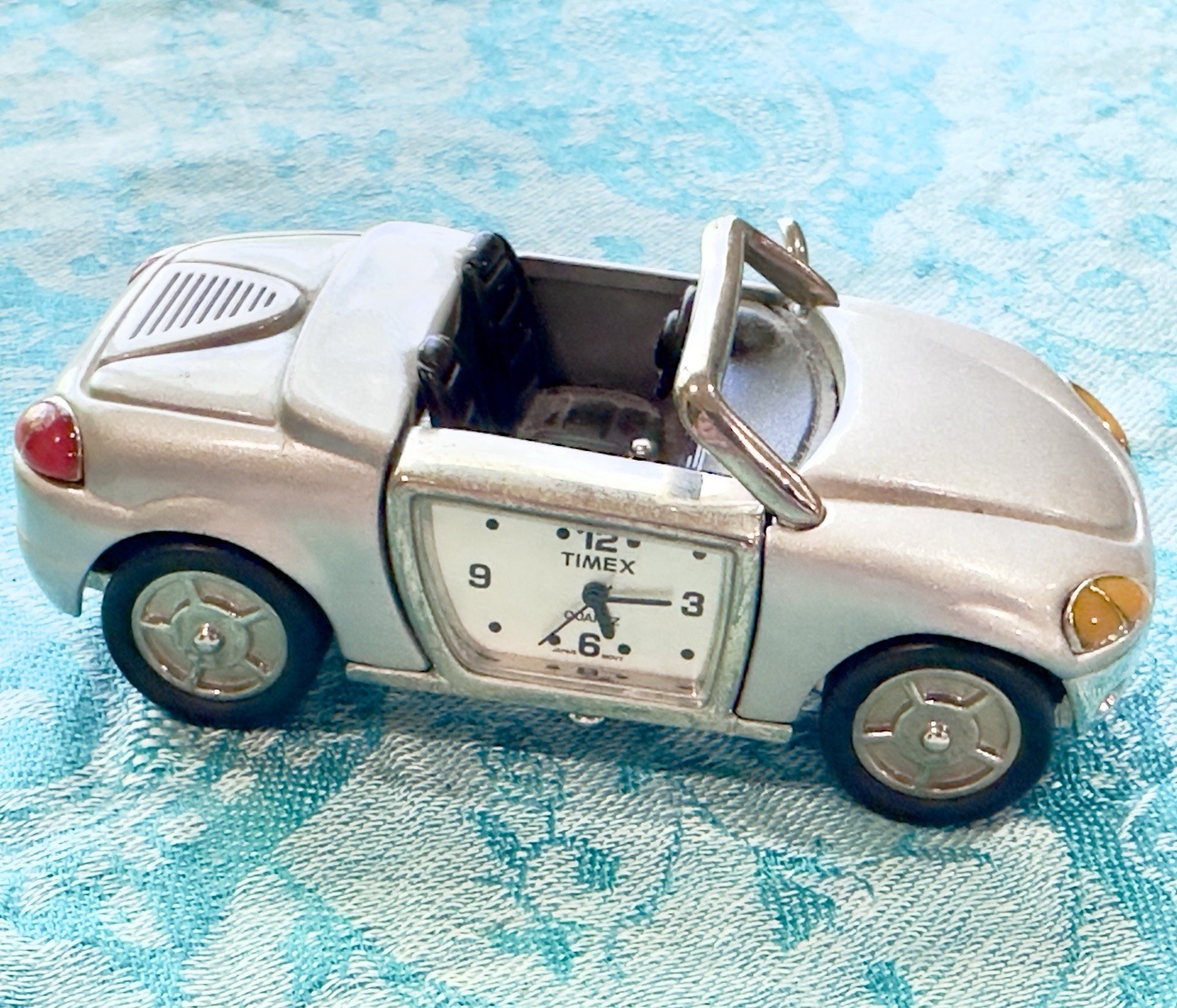 Timex Sports Car Desk Clock Vtg Collectible Mini Silver Chrome Convertible Works