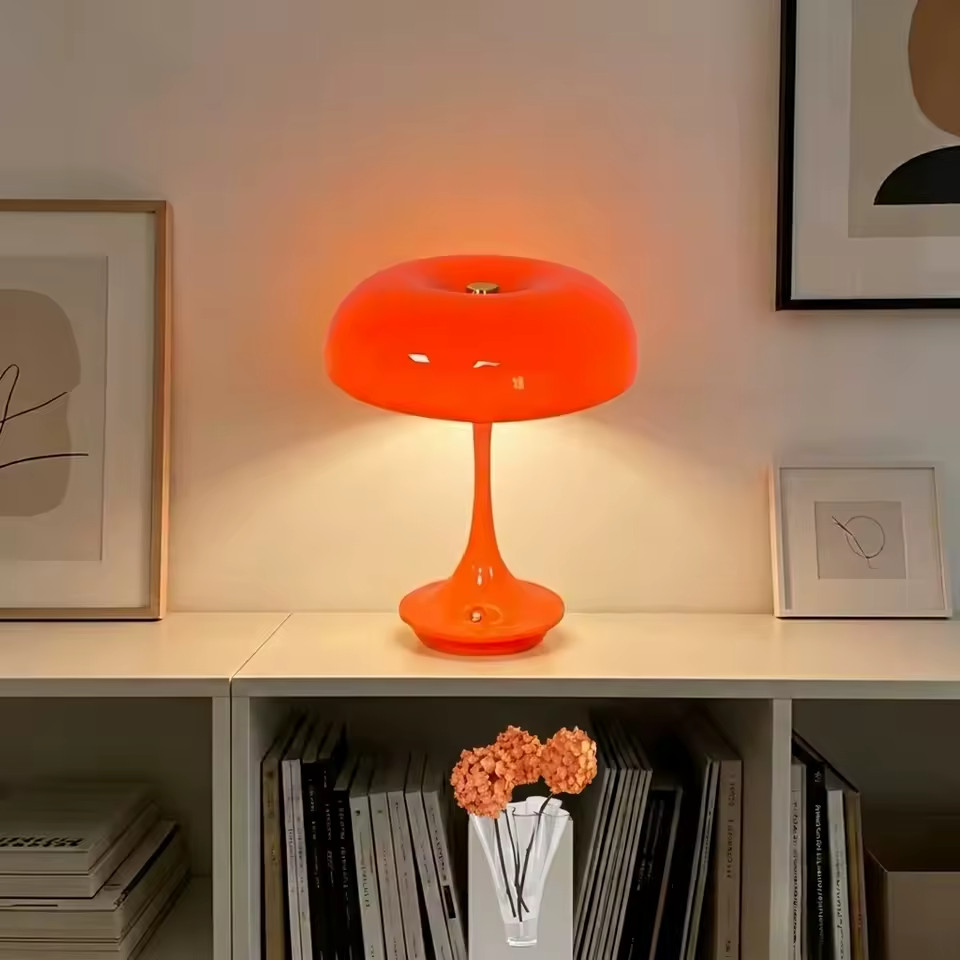 Vintage Orange Mushroom Lamp Mid Century Modern Retro Minimalist Table Lamp