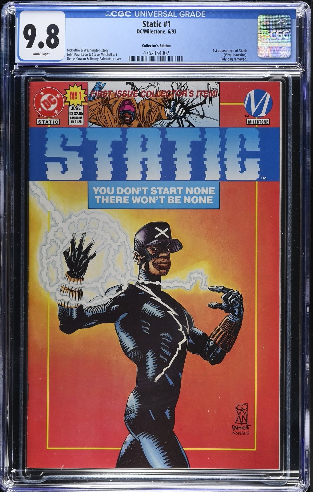 Static #1 CGC NM/M 9.8 White Pages Collector\'s Edition Variant DC 1993