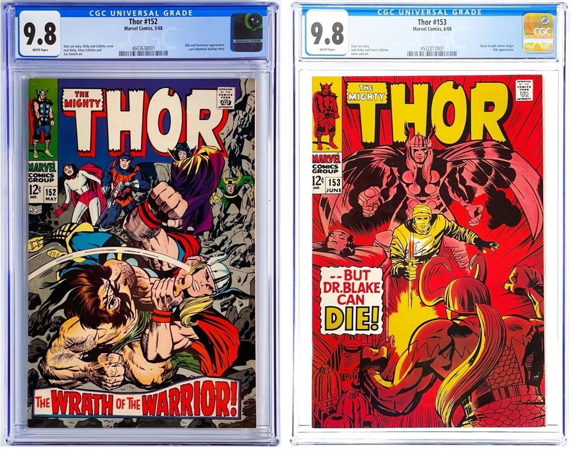 Thor 152 153 CGC 9.8 White Pages 1968 Marvel Comics Silver Age 2 RARE Top Graded