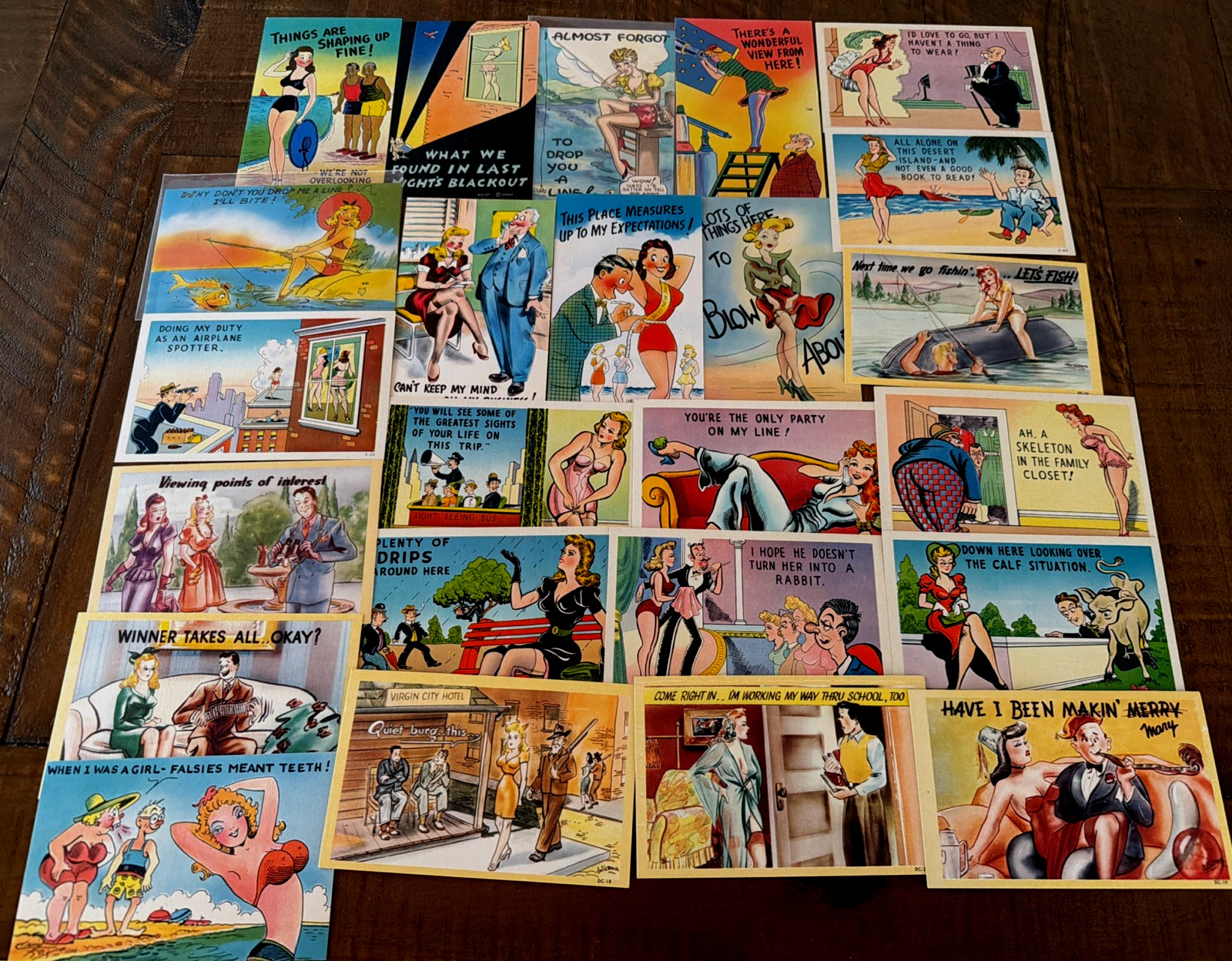 Lot of 23 Risque Sexy Vintage Comic Linen Postcards~Funny Humor~Unused~s423