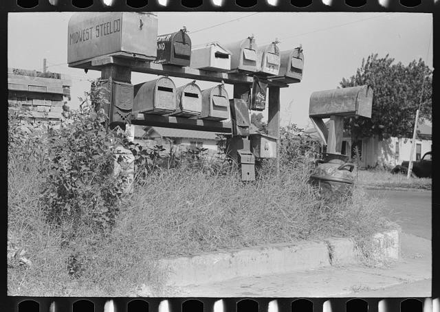 Photo:Midwest Steel Co Mailboxes 1930s Roadside Photograph