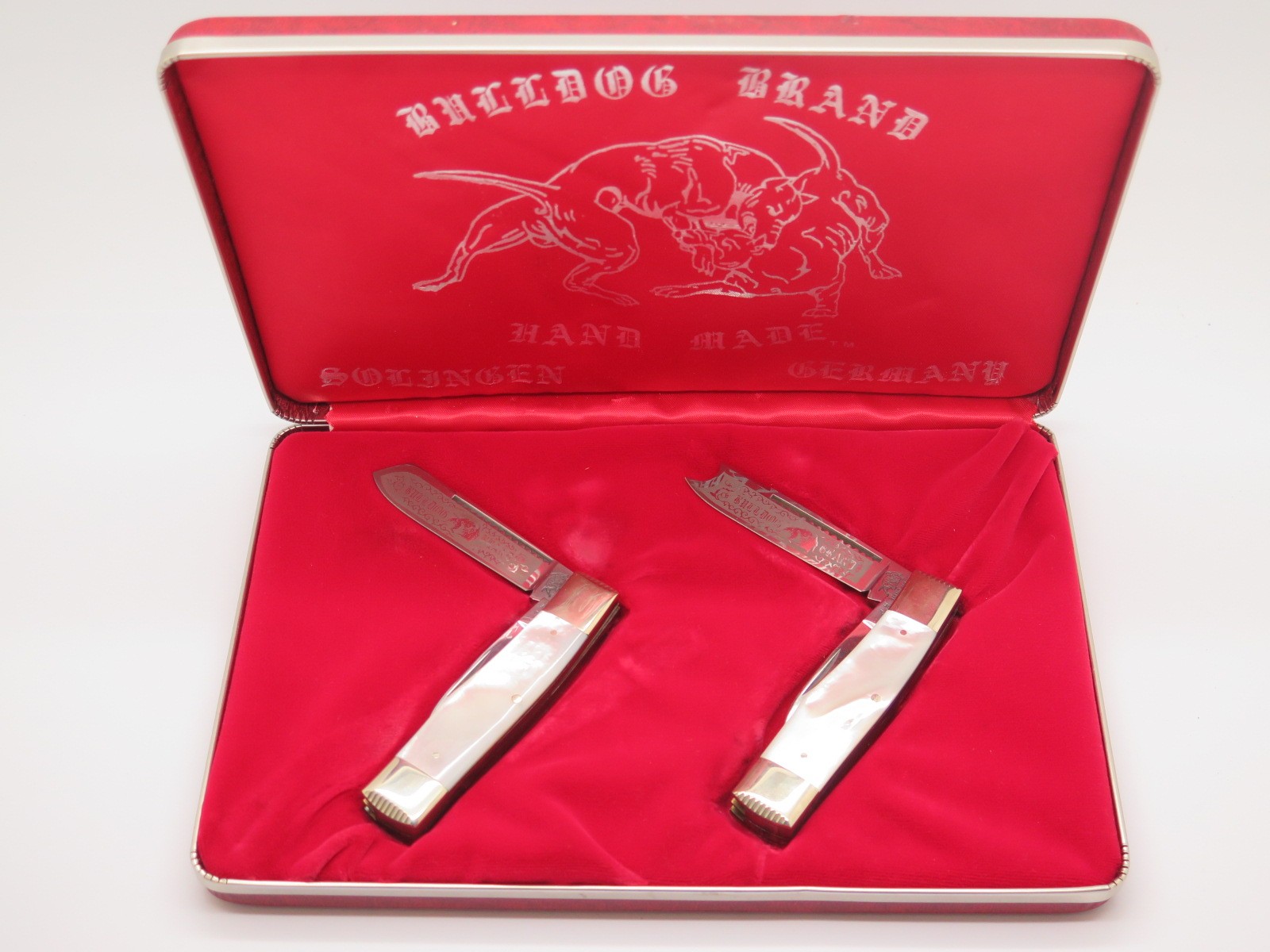 Vintage Gen 1 Bulldog Brand Limited Solingen MOP Pearl Folding Pocket Knife Set
