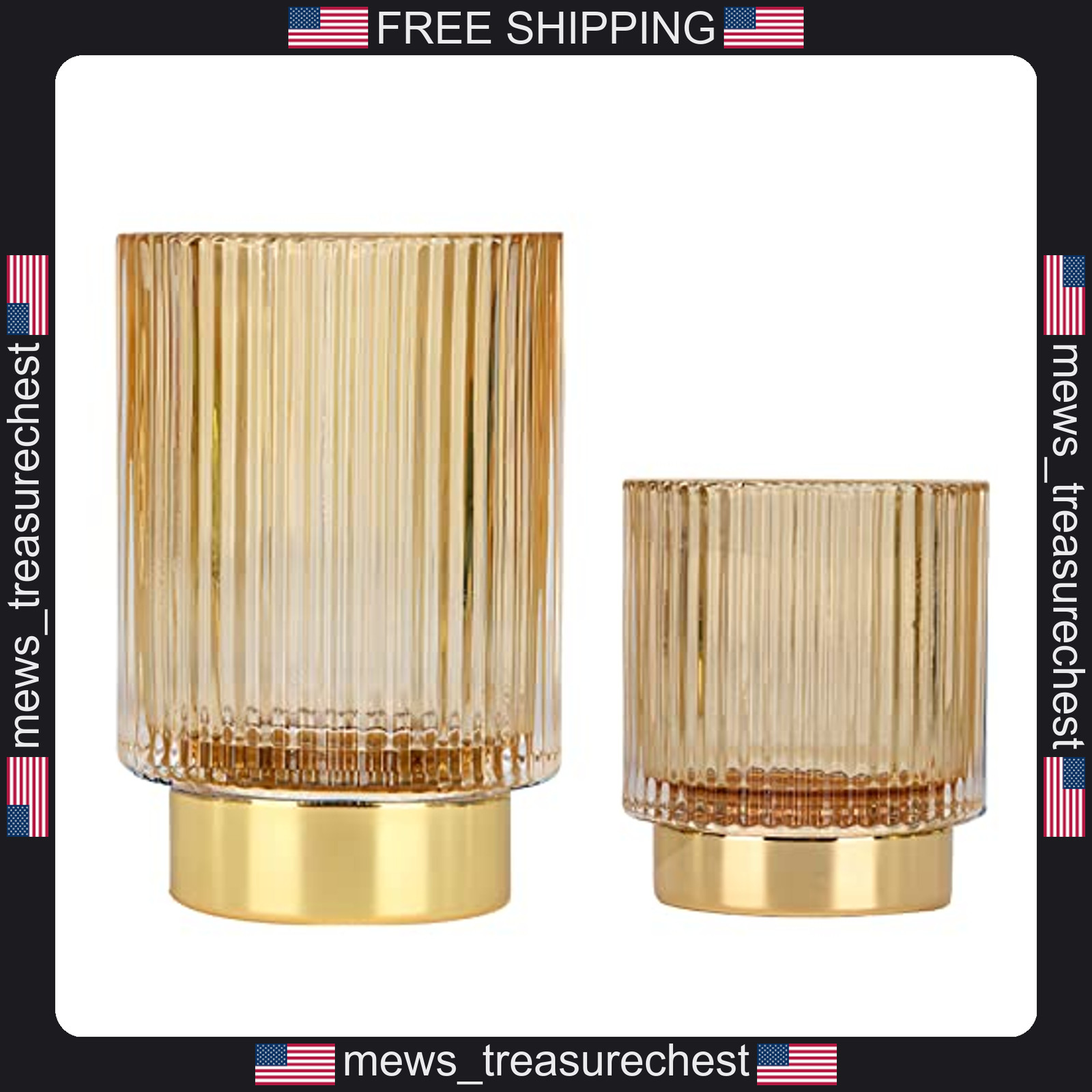 Makeup Brush Holder Glass Organizer Vintage Striped Design for Vanity