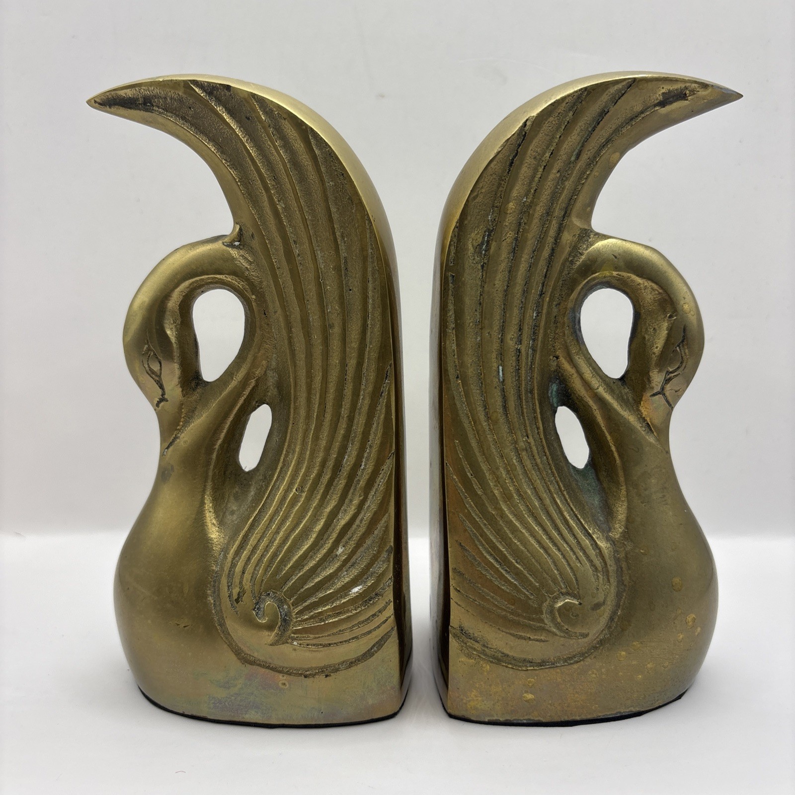Vintage Brass Swan Book Ends Made In Korea 6.5 Inches Tall