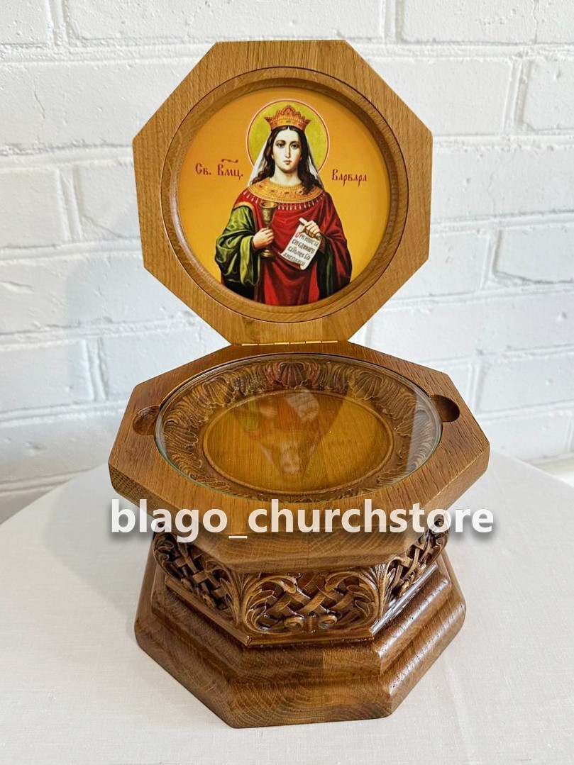 Orthodox Reliquary Box Wood Carved Ark with icon of St. Barbara 7.48\