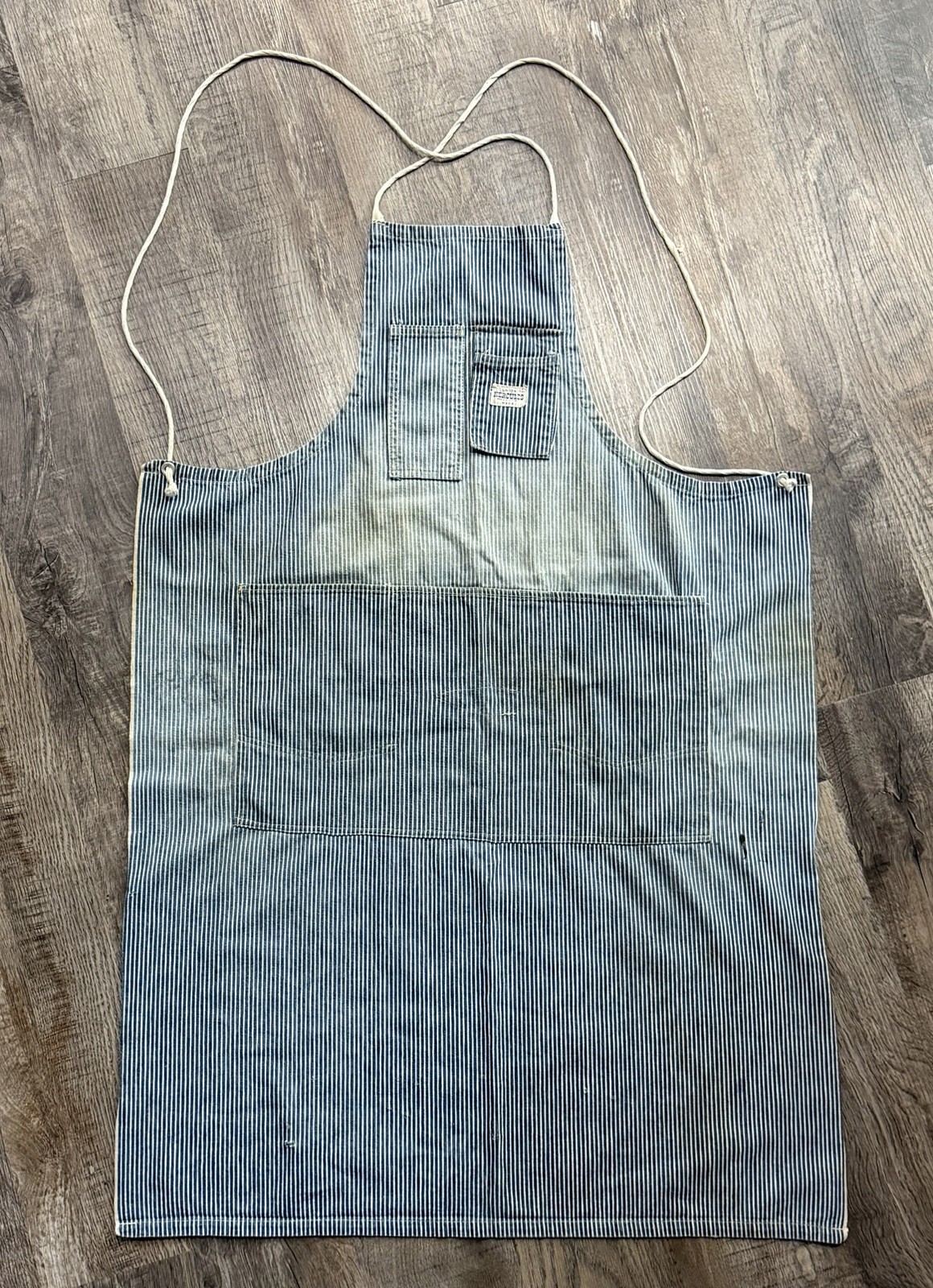 Vintage 1950s Hickory Stripe Denim Shop Apron Workwear Worn Distressed