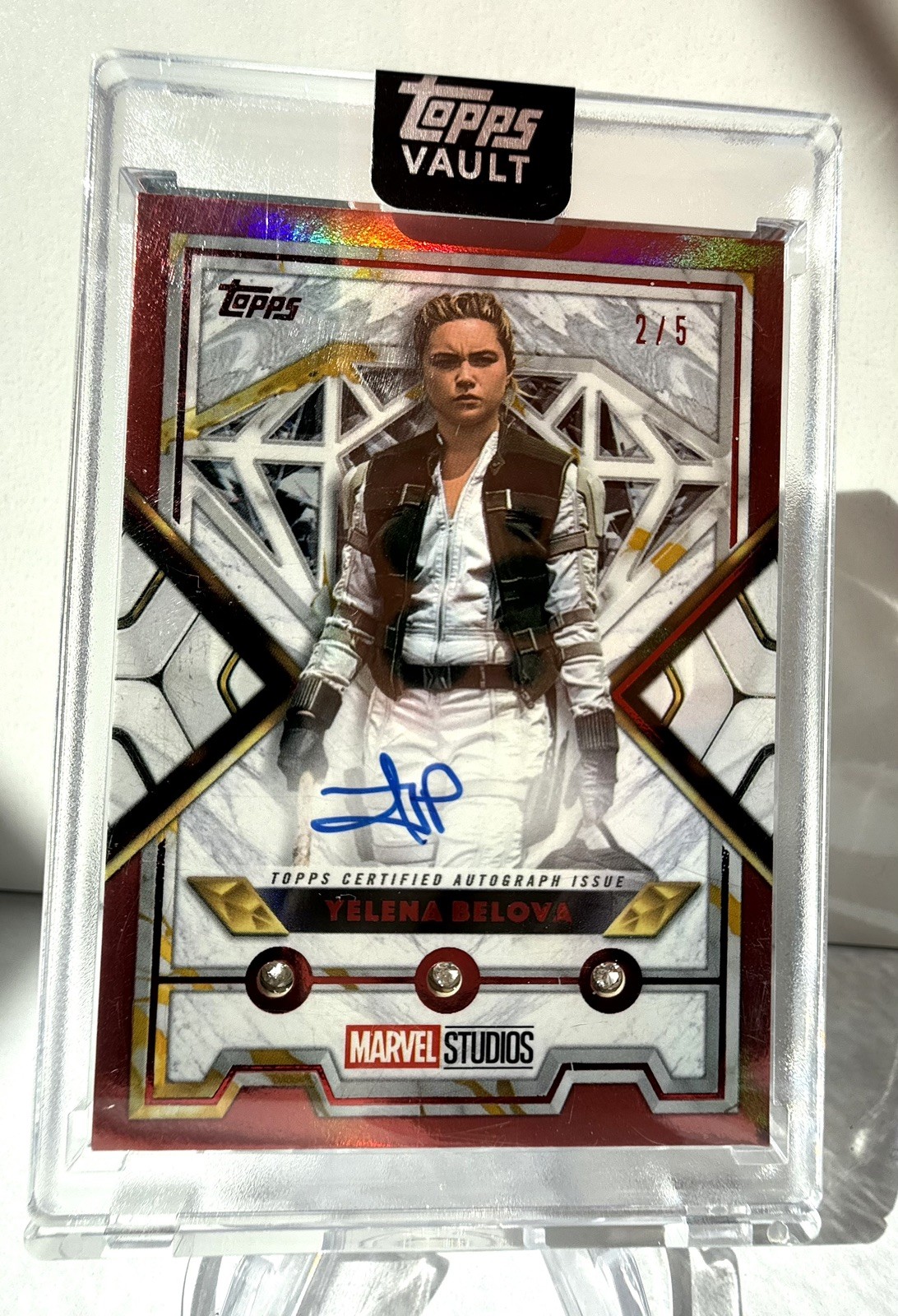 2026 Topps Vault Marvel Yelena Belova Florence Pugh Triple Diamond Auto Red 2/5