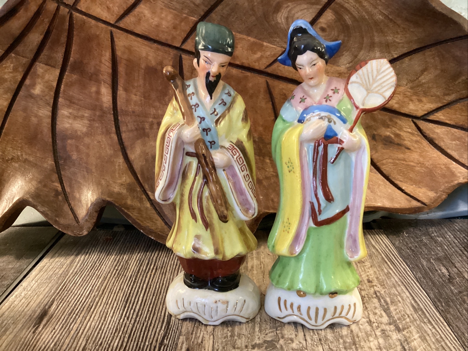 VTG Set of 2  Asian Figurines Made In Japan, Hand Painted, 6” Tall  Man Woman