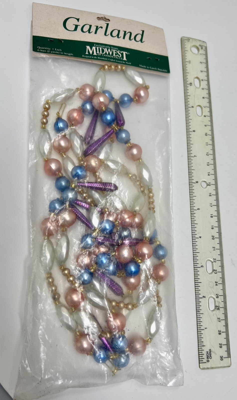Vintage Midwest of Cannon Falls Holiday Bead Garland Pastel Colors Tablescape 6'