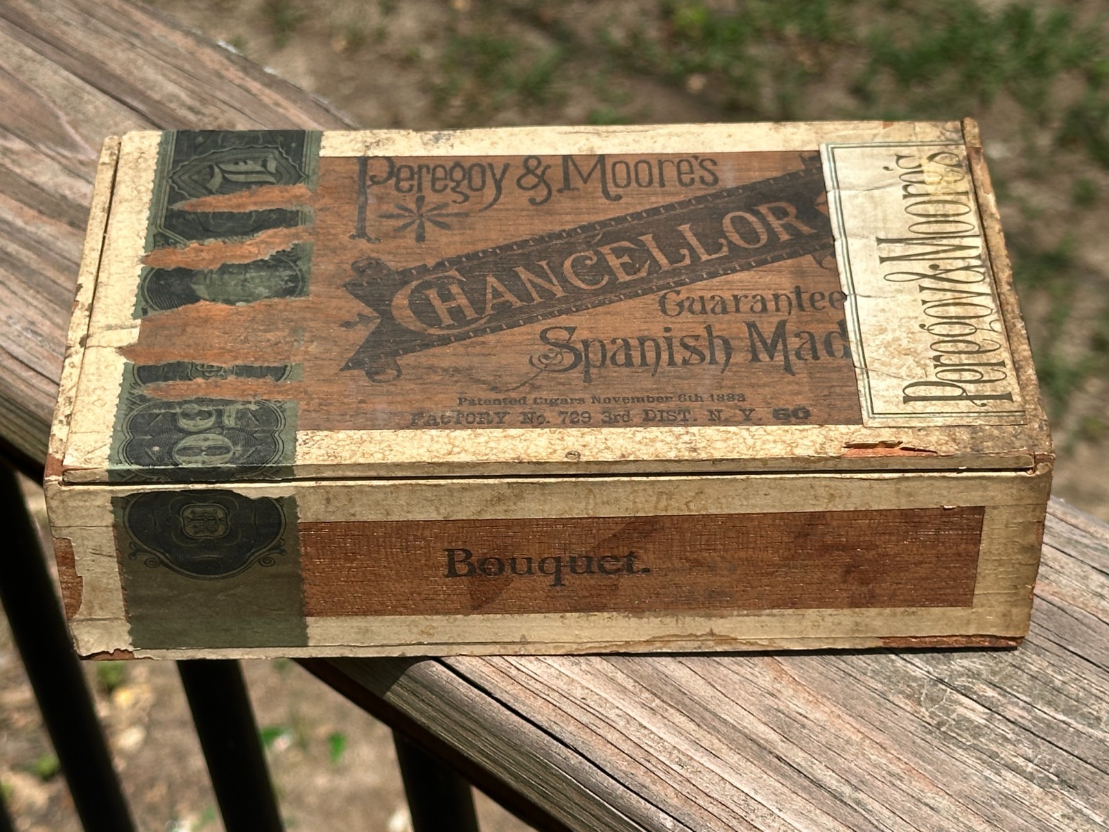 1890s Peregoy & Moore Spanish Made Chancellor wooden cigar box Council Bluffs IA