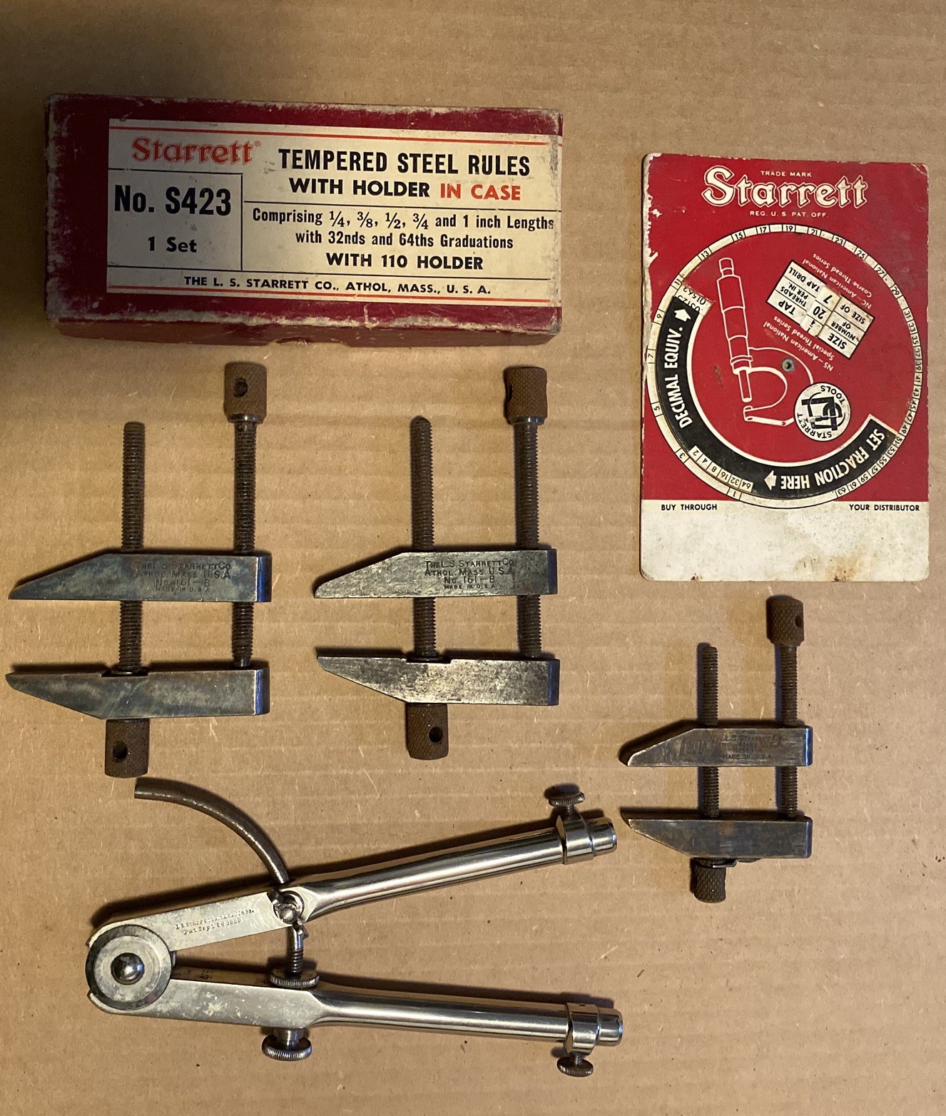 Starrett Tool Vintage 161-B Toolmakers Clamp x2 161-A x1 Divider x1 Decimal Dial