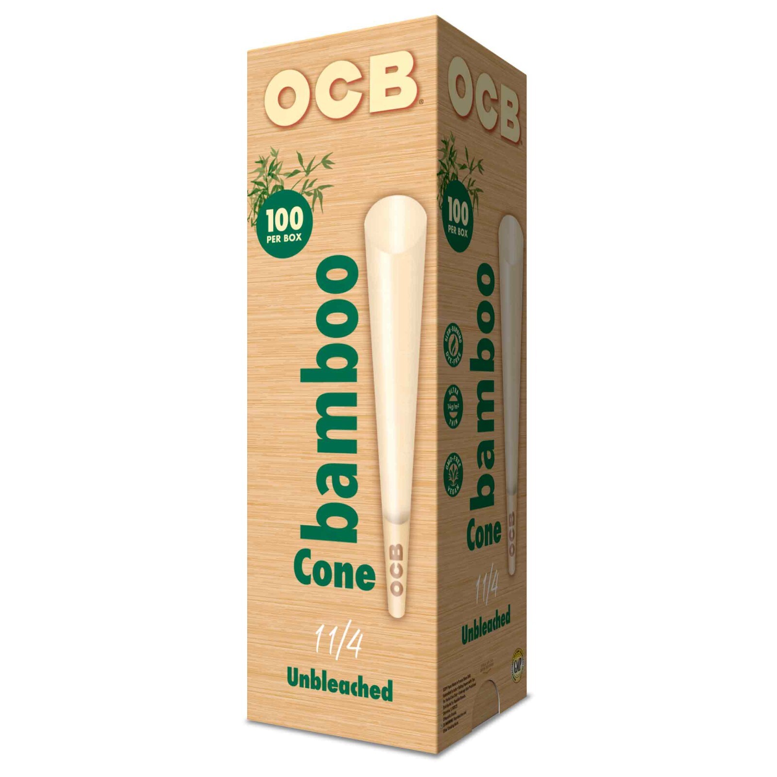 OCB Bamboo 1 1/4 Cones Unbleached Pre-Rolled Cones 84mm (100 Count Cone Tower)