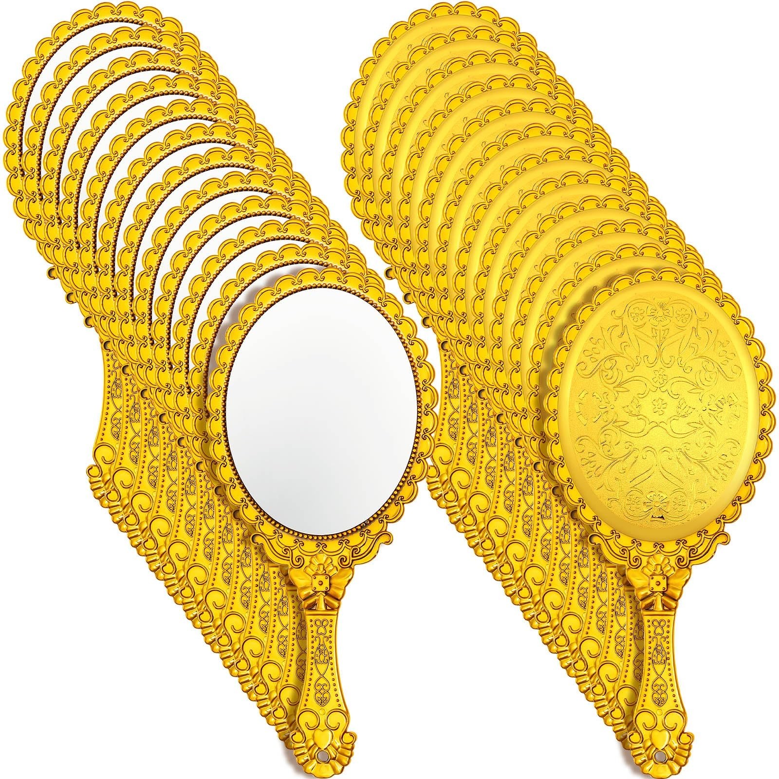 Pack Gold Vintage Oval Hand Mirrors with Handles Plastic Party Favors
