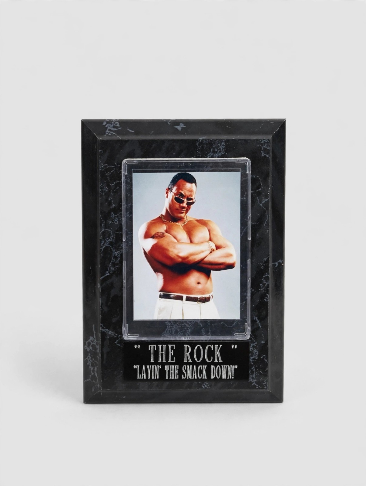 The Rock Dwayne Johnson Photo Plaque Layin\' The Smack Down Black Marble WWE WWF