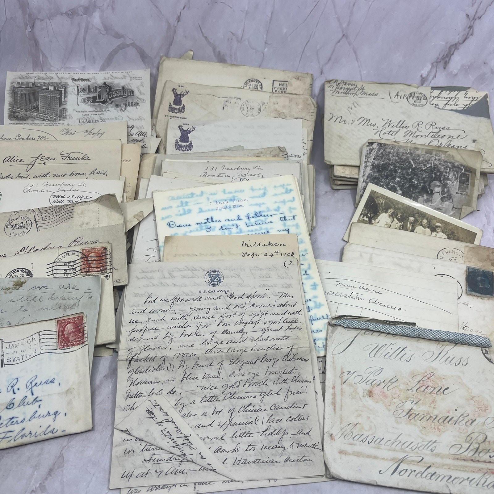 1870-1920s Genealogy Lot Willis R. Russ, Gladys Russ Boston Family Letters TK3