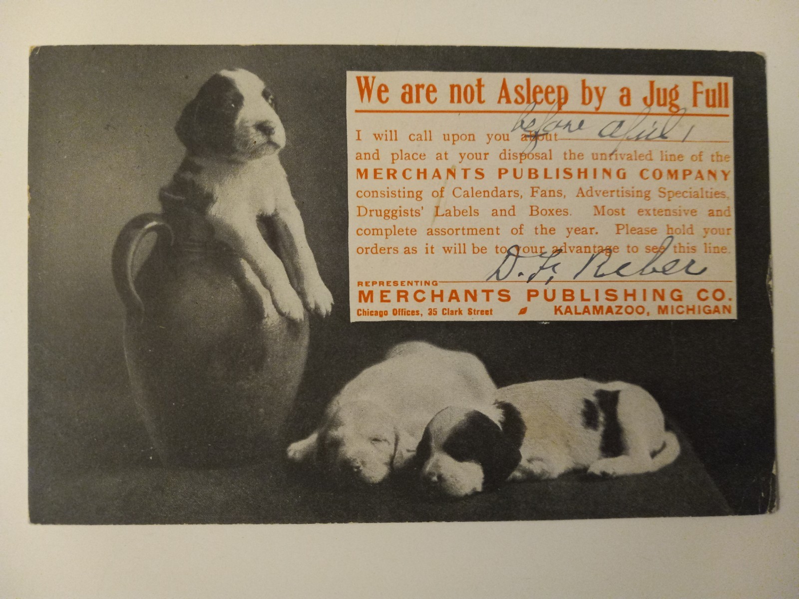 1909 Merchants Publishing Kalamazoo Postcard Michigan Chicago Illinois IL MI