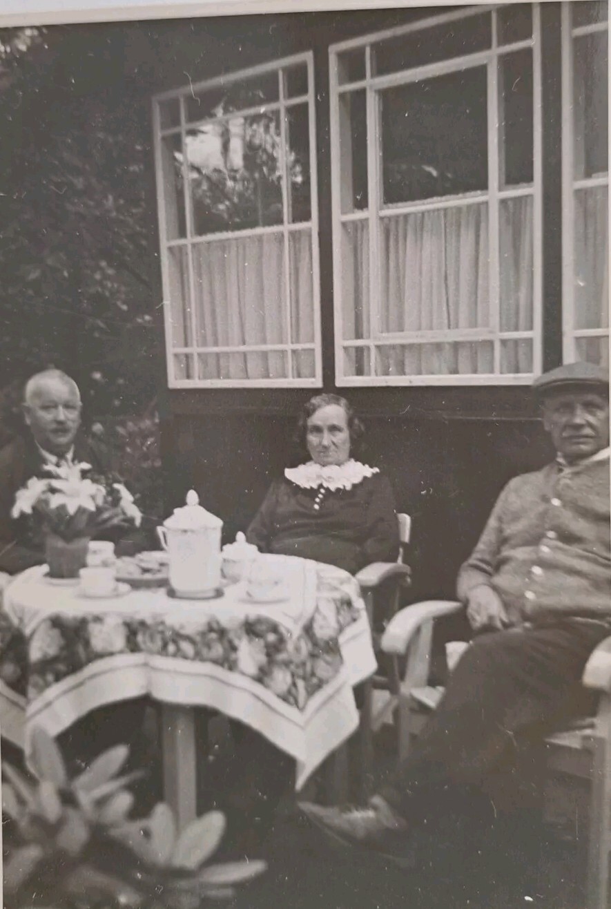 Antique Postcard Real Photo People Having Tee In Garden Unposted
