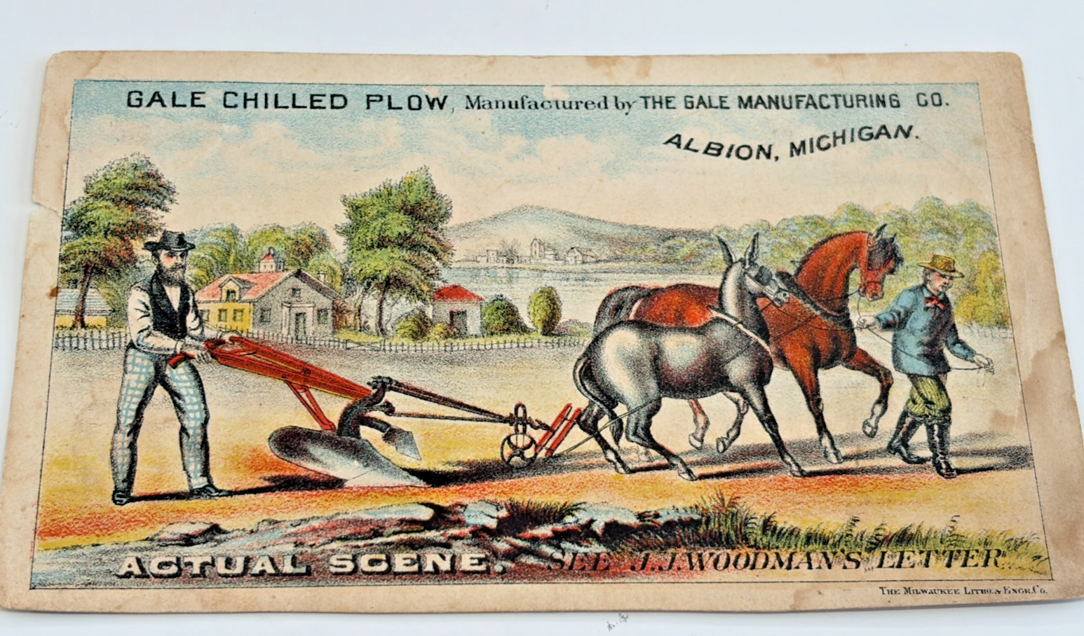 Antique 1878 Gale Chilled Plow Trade Card Albion Michigan Paris Exposition Medal