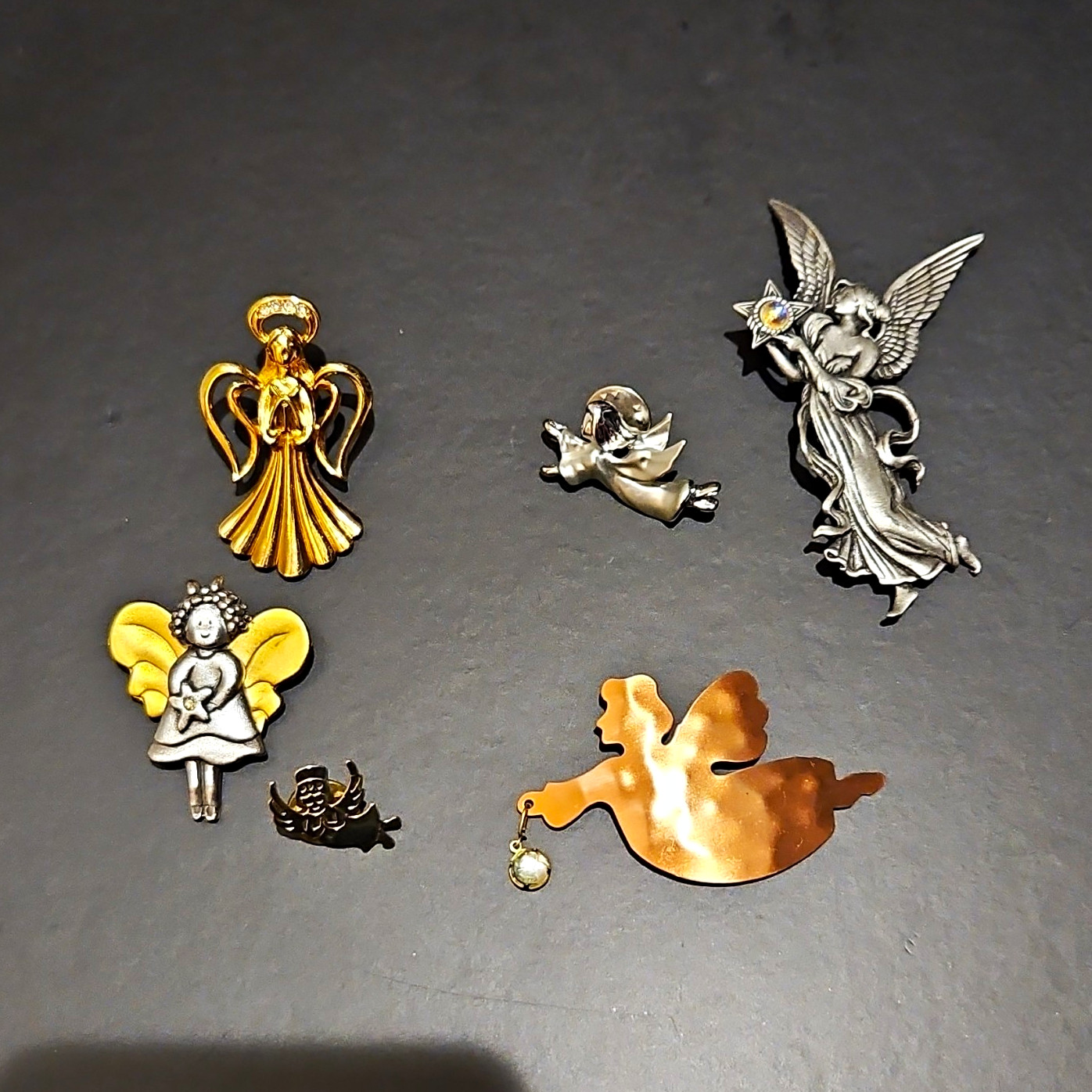 Lot of 5 Vintage Angel Brooches Pins Signed JJ Jonette Avon AJMC Giusti Copper