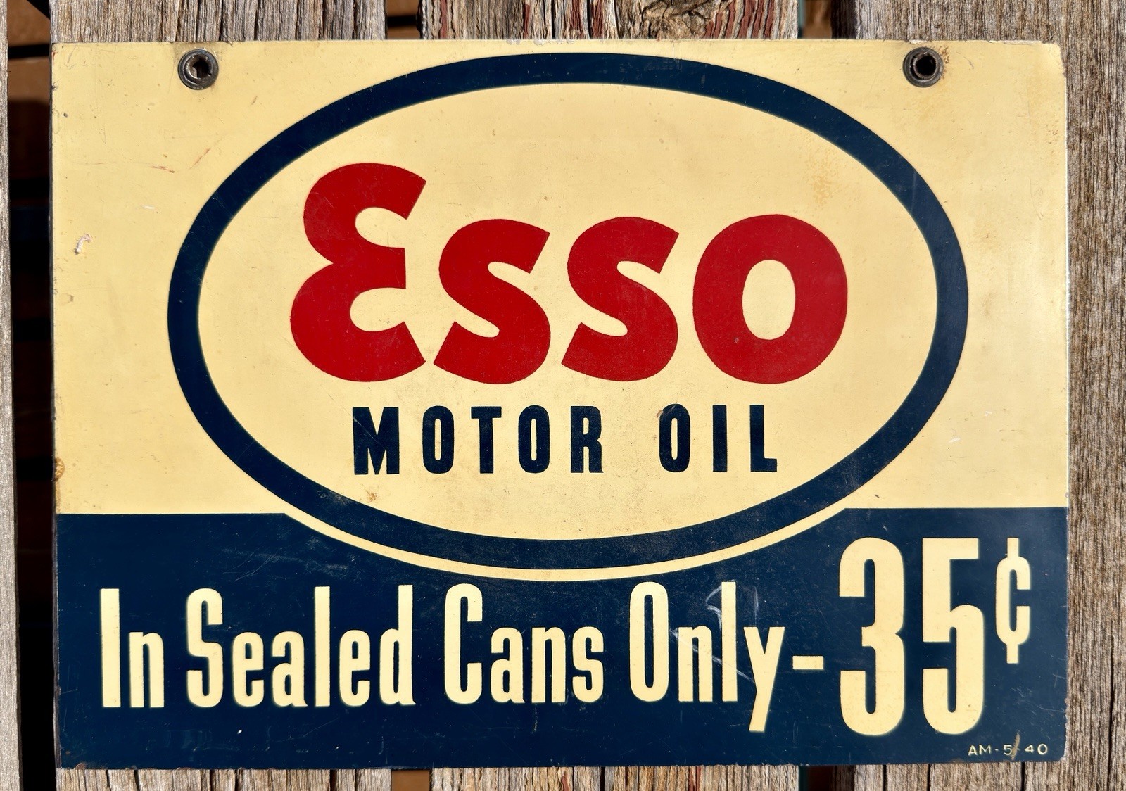 Vintage 1940 Esso Motor Oil 35¢ Double Sided Metal Sign 14x10 AM-5-40