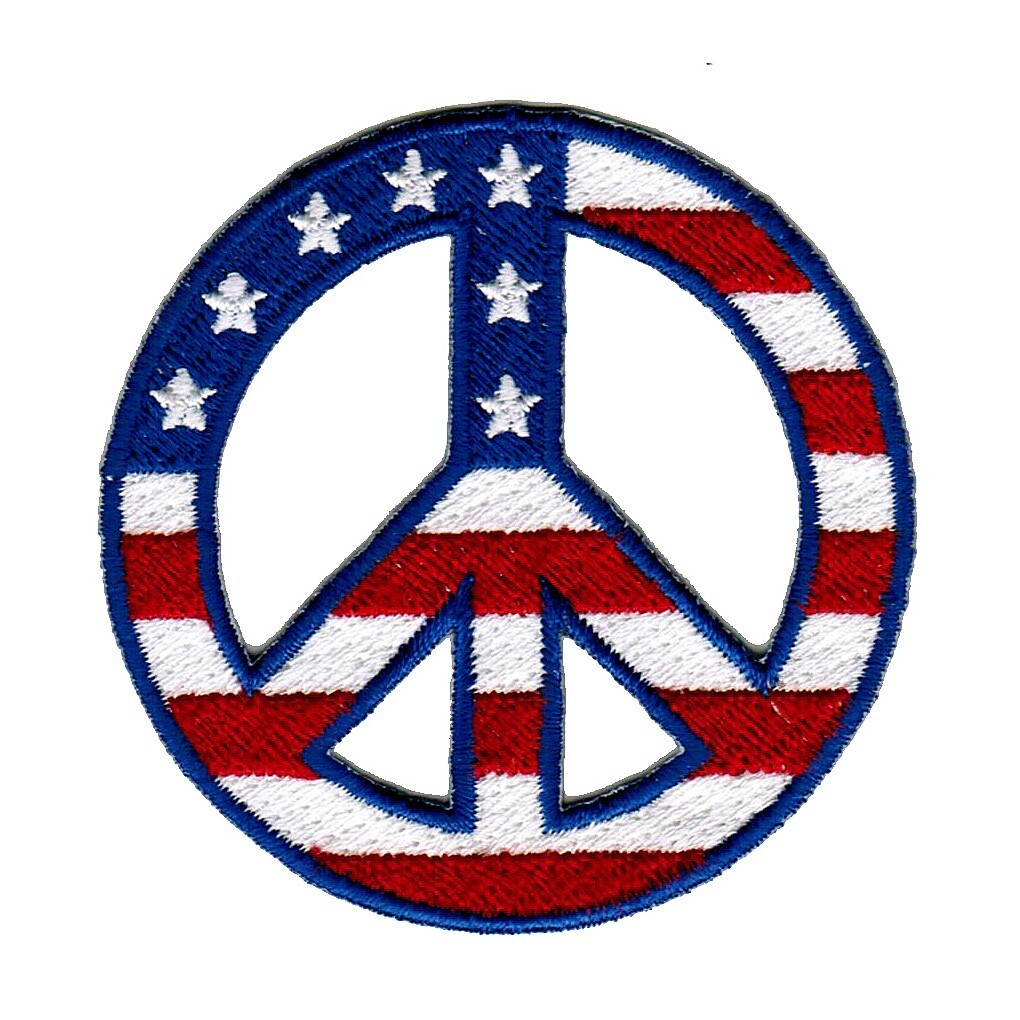 PEACE SIGN PATCH HIPPIE ANTI-WAR USA embroidered iron-on AMERICAN FLAG EMBLEM