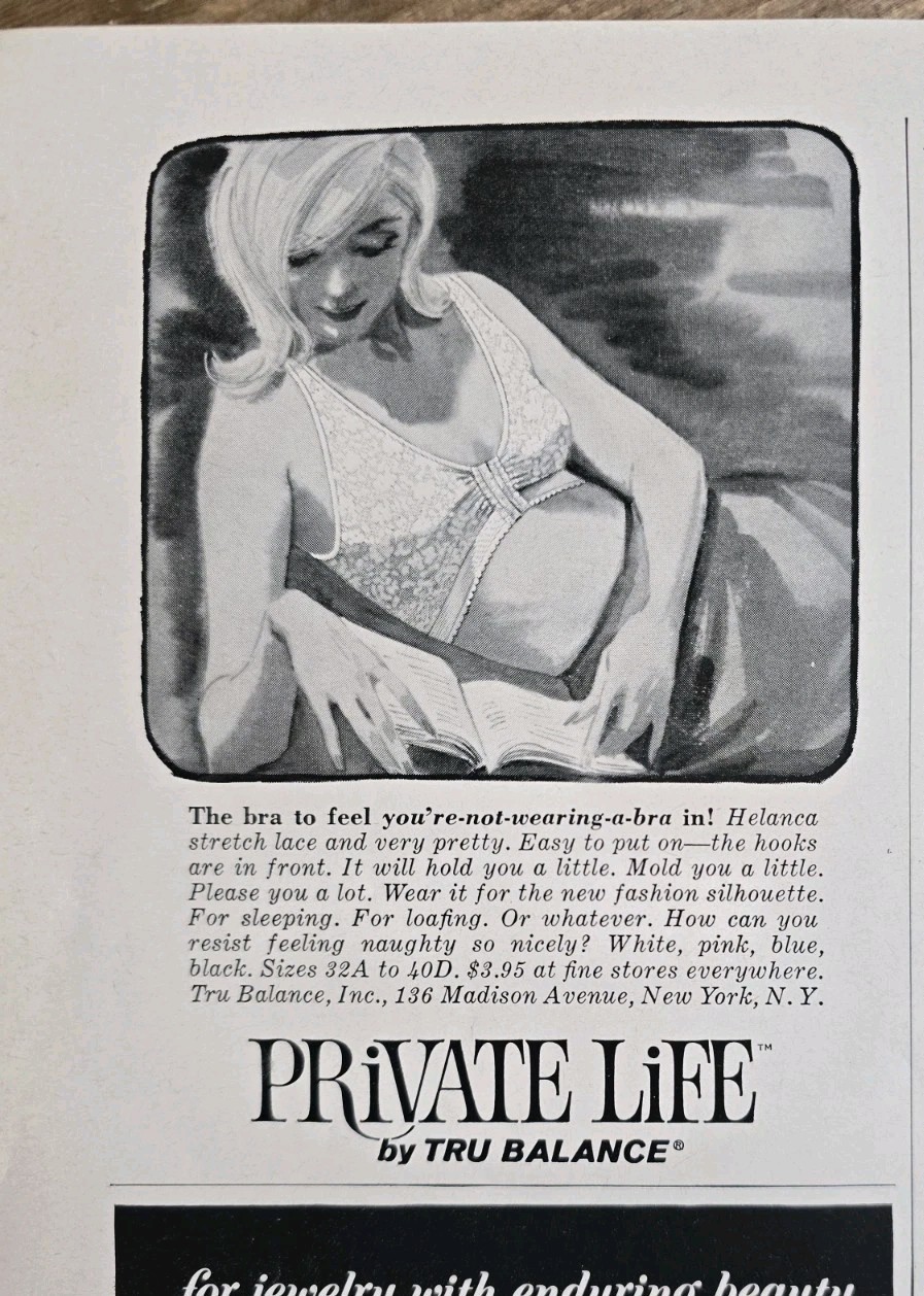 1963 Tru Balance Private Life Bra Blonde Reading Art vintage ad 