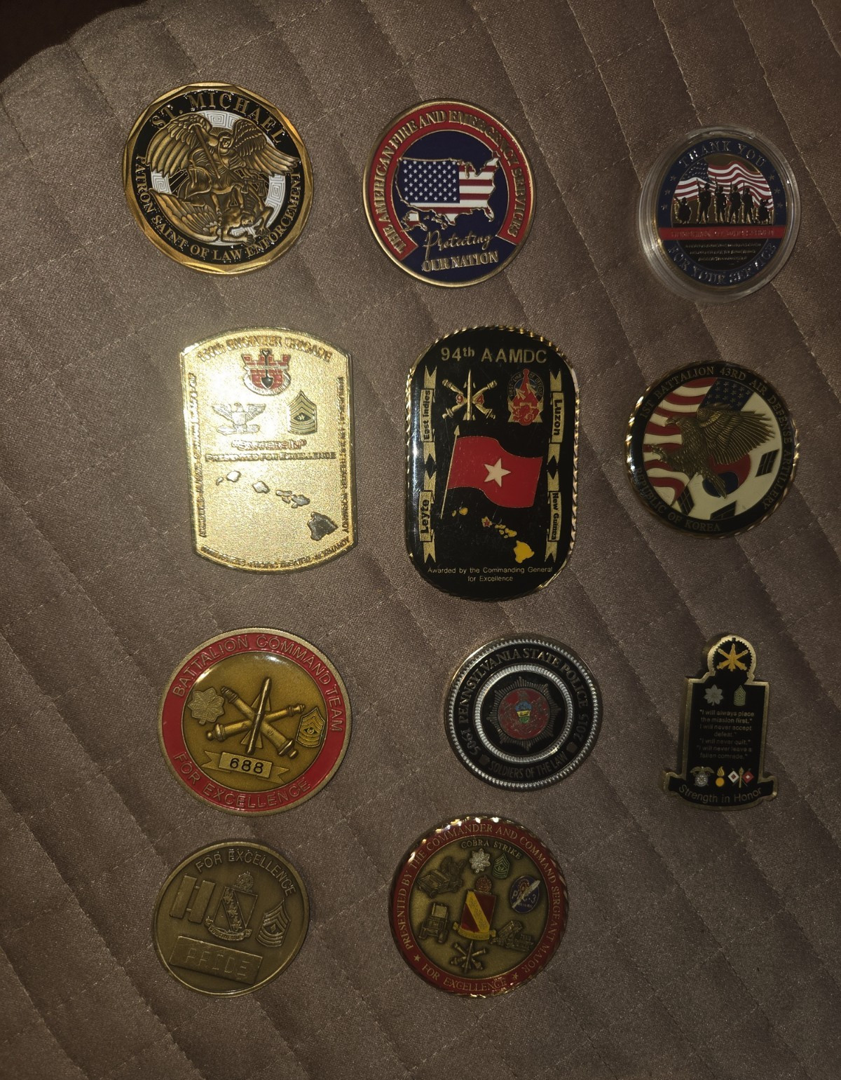 Militaria Challenge Coin Lot Of 11 Military & Law Enforcement Designs