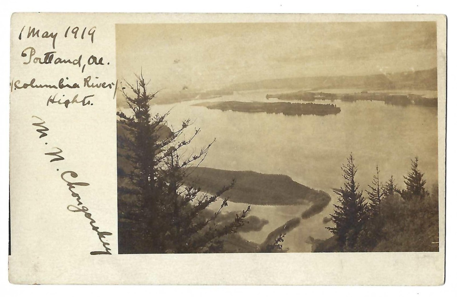 RPPC Columbia River Heights Portland OR 1919 Velox Photo PC WWI Camp Lewis WA