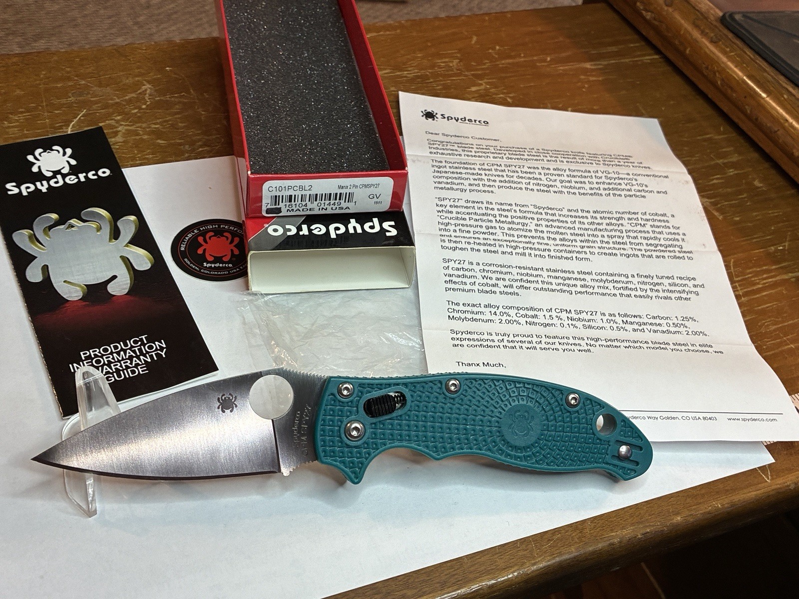 Spyderco Knife Manix 2 Mineral Blue SPY27 Blade C101PCBL2