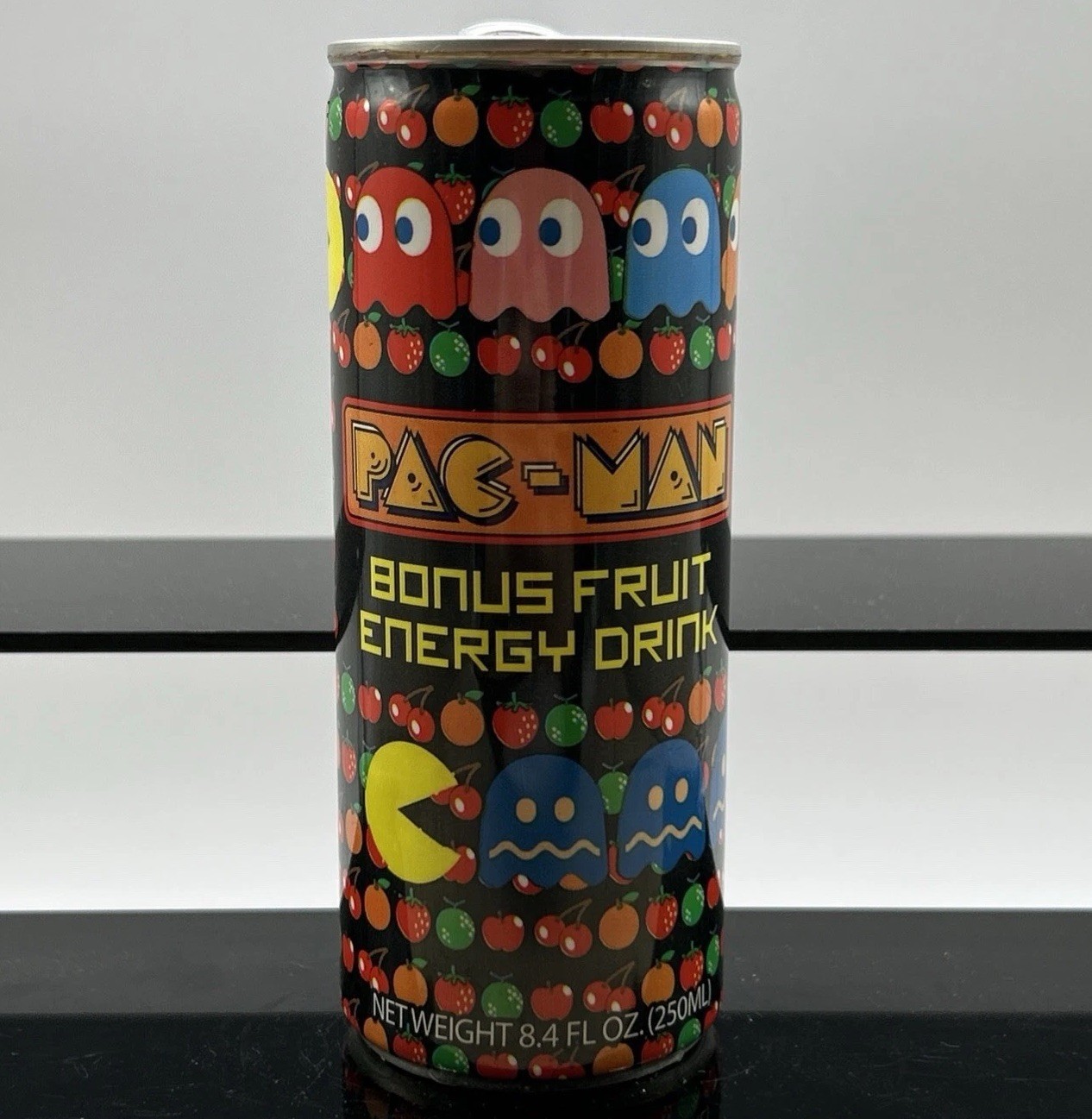 PAC-MAN Bonus Fruit Energy Drink Can 8.4oz. EMPTY 2000s Retro Brand Discontinued